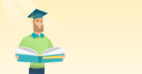 Image showing Graduate with book in hands vector illustration.