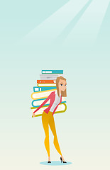 Image showing Student with pile of books vector illustration.