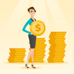 Image showing Successful business woman with dollar coin.