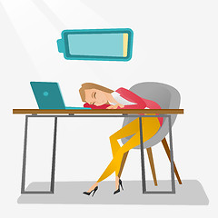 Image showing Tired employee sleeping at workplace.