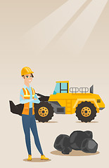 Image showing Miner with a big excavator on background.