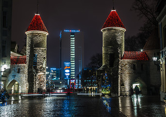 Image showing Nightt view of the street, Tallinn Estonia.