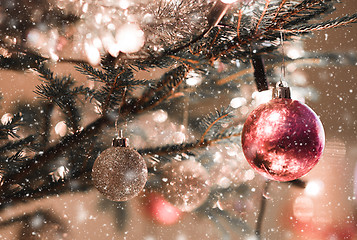 Image showing Christmas decoration on tree with light