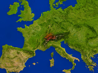 Image showing Switzerland from space in red