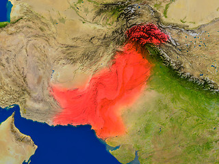 Image showing Pakistan from space in red