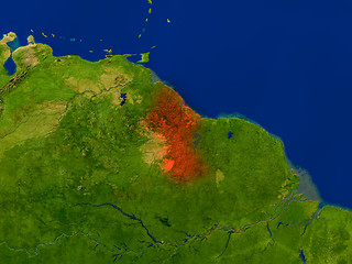 Image showing Guyana from space in red