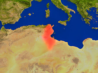 Image showing Tunisia from space in red