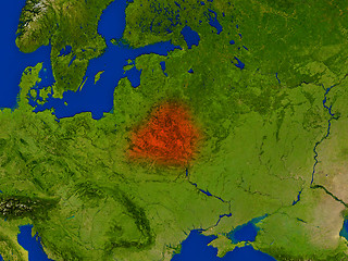Image showing Belarus from space in red