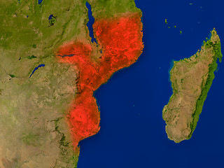 Image showing Mozambique from space in red