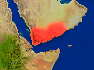 Image showing Yemen from space in red