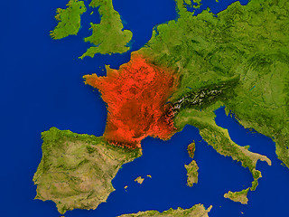 Image showing France from space in red