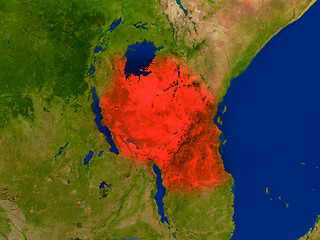 Image showing Tanzania from space in red