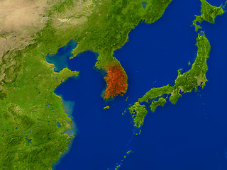 Image showing South Korea from space in red
