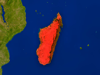 Image showing Madagascar from space in red