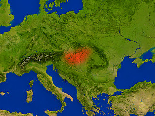 Image showing Hungary from space in red