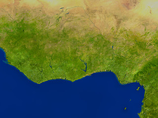 Image showing Ghana from space in red