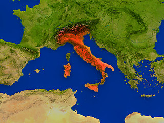 Image showing Italy from space in red