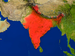 Image showing India from space in red