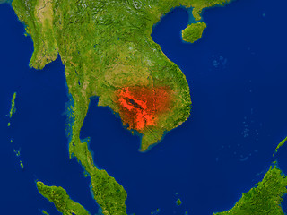 Image showing Cambodia from space in red