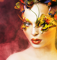 Image showing woman with summer creative make up like fairy butterfly closeup 