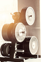 Image showing Barbel weights in gym