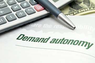 Image showing Demand autonomy printed on book 