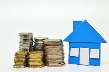 Image showing House model and stacks of coins