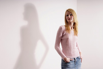 Image showing jeansskirt and pink shirt