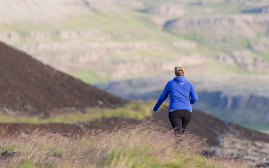 Image showing Shot of a young woman hiking in Iceland