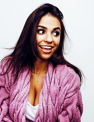 Image showing young happy smiling latin american teenage girl emotional posing on white background, lifestyle people concept 