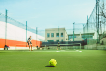 Image showing The tennis ball on a tennis court