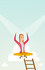 Image showing Happy business woman sitting on the cloud.