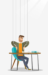 Image showing Business man marionette on ropes working.