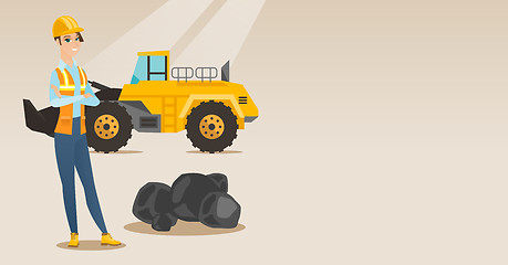Image showing Miner with a big excavator on background.