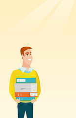 Image showing Man holding pile of books vector illustration.
