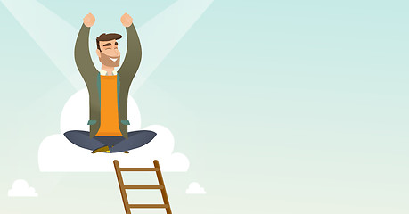 Image showing Happy businessman sitting on the cloud.