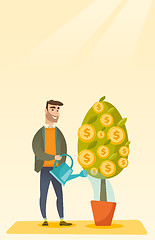 Image showing Man watering financial tree vector illustration.