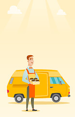 Image showing Baker delivering cakes vector illustration.