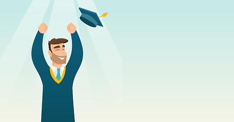 Image showing Graduate throwing up graduation hat.