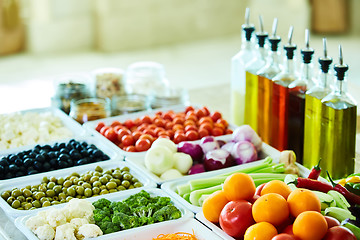 Image showing salad bar with vegetables in the restaurant, healthy food
