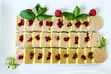 Image showing Chicken liver pate with red jelly for holiday.