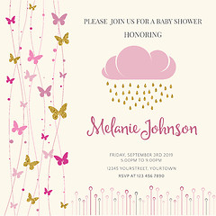 Image showing Lovely baby shower card template with golden glittering details