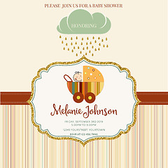 Image showing Lovely baby shower card template with golden glittering details