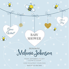 Image showing Lovely baby shower card template with golden glittering details