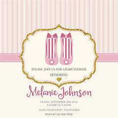 Image showing Lovely baby shower card template with golden glittering details