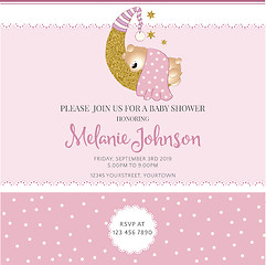 Image showing Lovely baby shower card template with golden glittering details