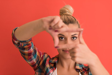 Image showing young woman over color background