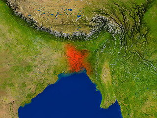 Image showing Bangladesh from space in red