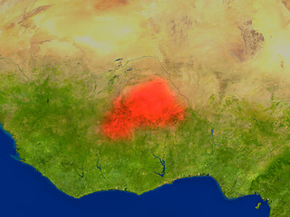 Image showing Burkina Faso from space in red