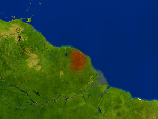 Image showing French Guiana from space in red